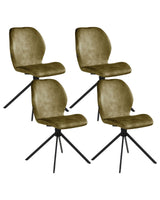 Set of 4 Dining Chairs Green Velvet Black Iron Legs 180 Swivel Modern Upholstered Chairs Beliani