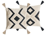 Set of 2 Scatter Cushions Beige and Black Cotton Fabric Floral Pattern 45 x 45 cm Throw Pillow Beliani