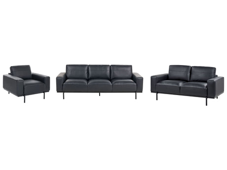 Living Room Set Sofas and Armchair Black Faux Leather Metal Legs 6 Seater Classic Living Room Modern Beliani