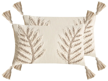 Set of 2 Scatter Cushions Beige Cotton Fabric Floral Pattern 30 x 50 cm Throw Pillow Beliani