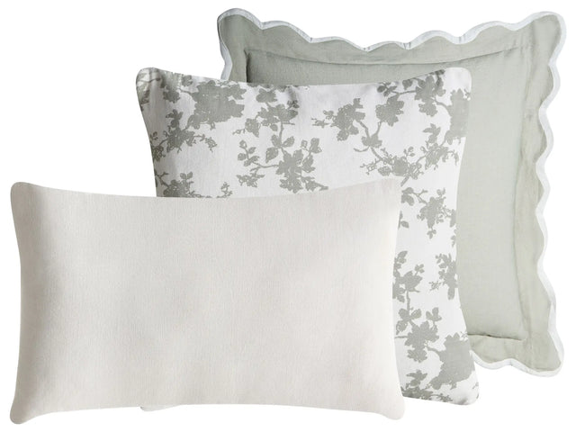 Set of 3 Scatter Cushions Green and White Cotton Fabric Abstract Pattern 45/30 x 45/50 cm Throw Pillow Beliani