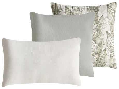 Set of 3 Scatter Cushions Green and White Cotton Fabric Floral Pattern 45/30 x 45/50 cm Throw Pillow Beliani