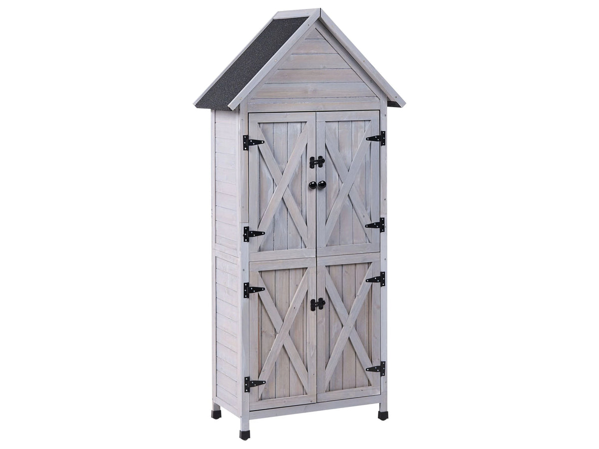 Outdoor Garden Shed Storage Grey Fir Wood with Doors and Shelves All Weather Practical Storage Space Beliani