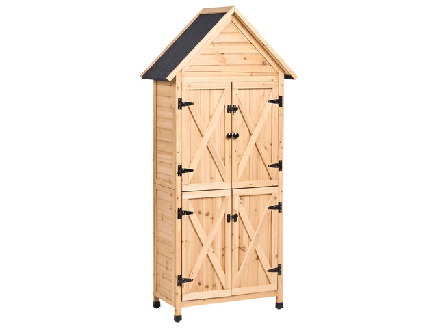 Outdoor Garden Shed Storage Natural Fir Wood with Doors and Shelves All Weather Practical Storage Space Beliani