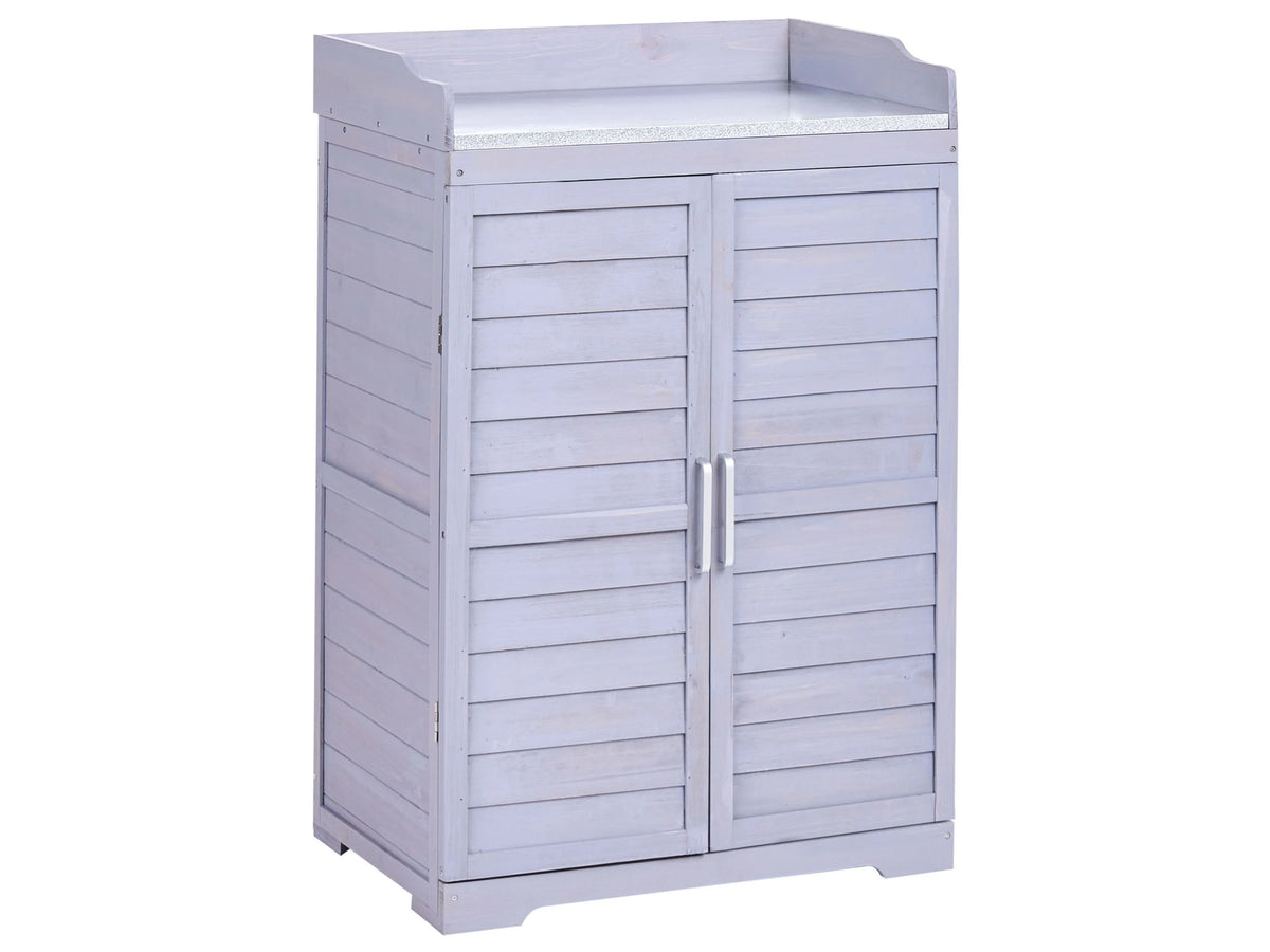 Garden Potting Bench Grey Fir Wood Outdoor Furniture All Weather Resistance Compact Size Beliani