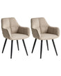 Set of 2 Dining Accent Chairs Beige Faux Linen Upholstery with Armrests Metal Base Modern Design Beliani