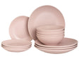 Set of 18 Pieces Pink Stoneware Handmade Color Glaze Finish Service for 6 People Kitchen Dining Room Beliani