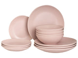 Set of 18 Pieces Pink Stoneware Handmade Color Glaze Finish Service for 6 People Kitchen Dining Room Beliani