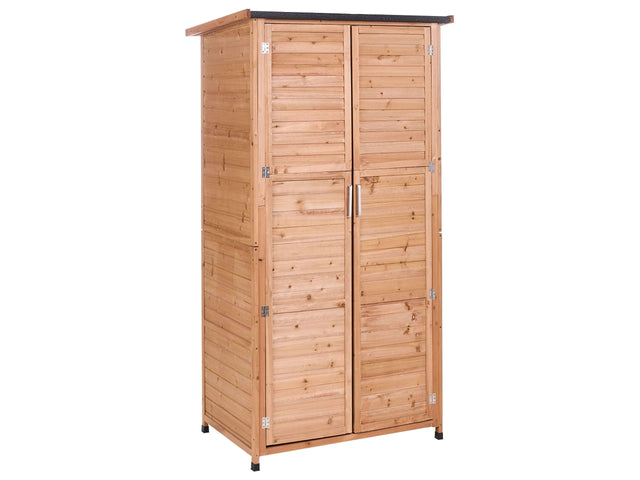 Outdoor Garden Storage Shed Light Brown Fir Wood with Doors and Shelves Stable Construction All Weather Beliani