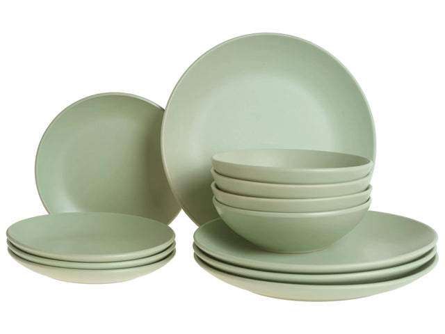 Set of 18 Pieces Green Stoneware Handmade Color Glaze Finish Service for 6 People Kitchen Dining Room Beliani