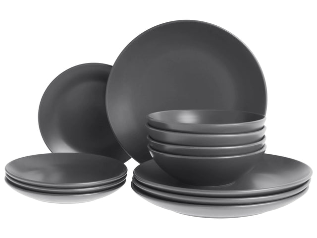 Set of 18 Pieces Black Stoneware Handmade Color Glaze Finish Service for 6 People Kitchen Dining Room Beliani