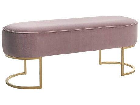 Bench Pink Upholstered Fabric Metal Accent Gold Legs Bed Bench Stool Beliani