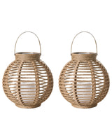 Garden Set of 2 Lanterns Natural Hemp LED Lighting Solar Panel Energy-Efficient Boho Style Beliani