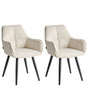 Set of 2 Dining Accent Chairs Light Beige Faux Linen Upholstery with Armrests Metal Base Modern Design Beliani