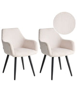 Set of 2 Corduroy Dining Accent Chairs Light Beige Upholstery with Armrests Metal Base Modern Design Beliani