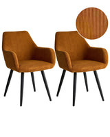 Set of 2 Corduroy Dining Accent Chairs Orange Velvet Upholstery with Armrests Metal Base Modern Design Beliani