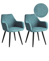 Set of 2 Corduroy Dining Accent Chairs Turquoise Velvet Upholstery with Armrests Metal Base Modern Design Beliani