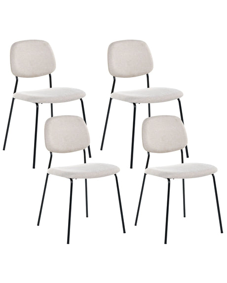 Set of 4 Dining Chairs Light Beige Black Polyester Iron Legs Armless Protective Caps Modern Minimalism Design Stackable Beliani