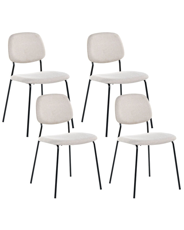 Set of 4 Dining Chairs Light Beige Black Polyester Iron Legs Armless Protective Caps Modern Minimalism Design Stackable Beliani