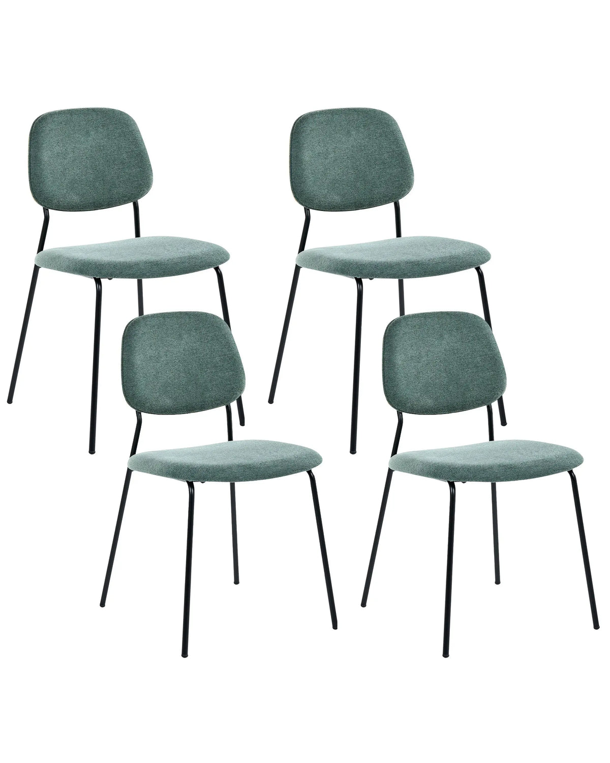 Set of 4 Dining Chairs Green Black Polyester Iron Legs Armless Protective Caps Modern Minimalism Design Stackable Beliani