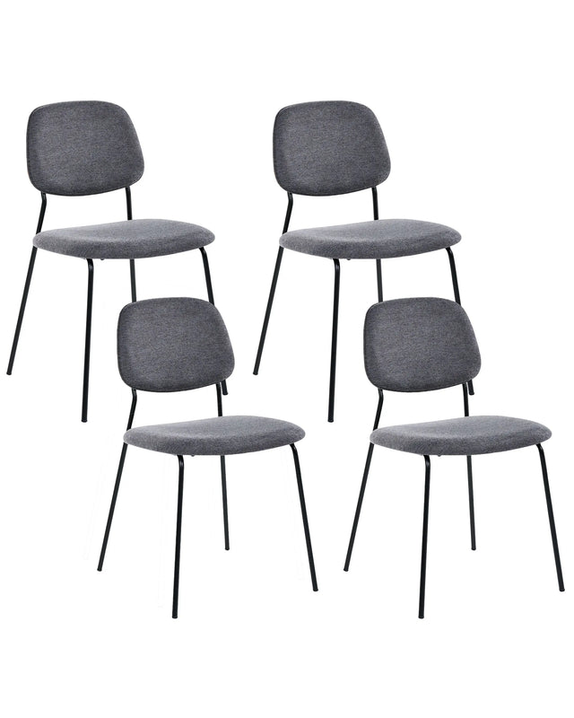 Set of 4 Dining Chairs Grey Black Polyester Iron Legs Armless Protective Caps Modern Minimalism Design Stackable Beliani