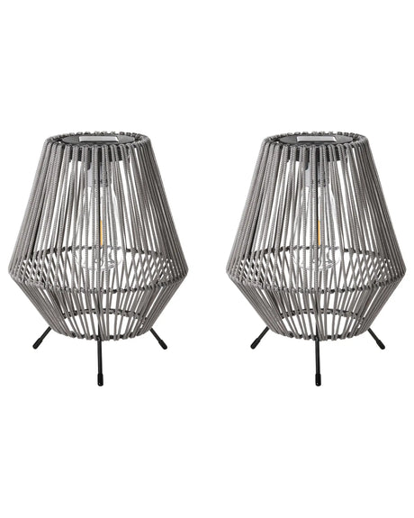 Set of 2 LED Lanterns Grey Synthetic Material Energy-Efficient Iron Solar Panel In &amp; Outdoor Industrial Style Beliani