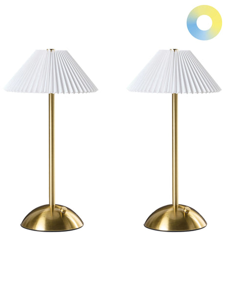 Set of 2 Wireless Table LED Lamps Gold Metal Indoor Outdoor with USB C Port Rechargeable Beliani