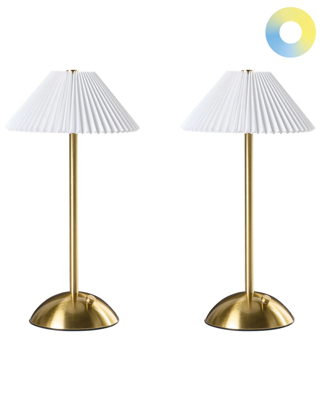 Set of 2 Wireless Table LED Lamps Gold Metal Indoor Outdoor with USB C Port Rechargeable Beliani