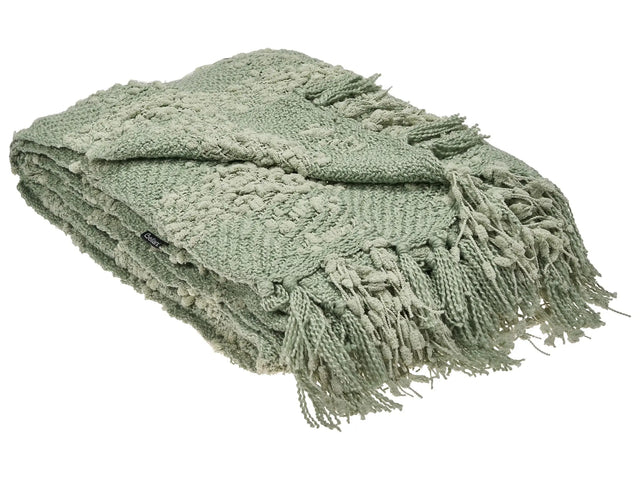 Blanket Green Fabric 150 x 200 cm Woven Bed Throw with Tassels Bed Spread Cover Beliani