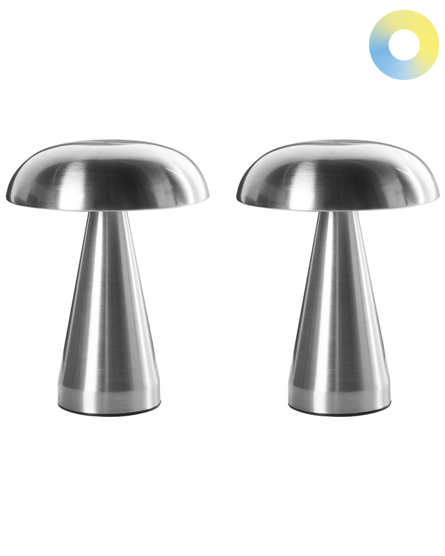 Set of 2 Wireless Table LED Lamps Silver Metal Indoor Outdoor with USB C Port Rechargeable Beliani