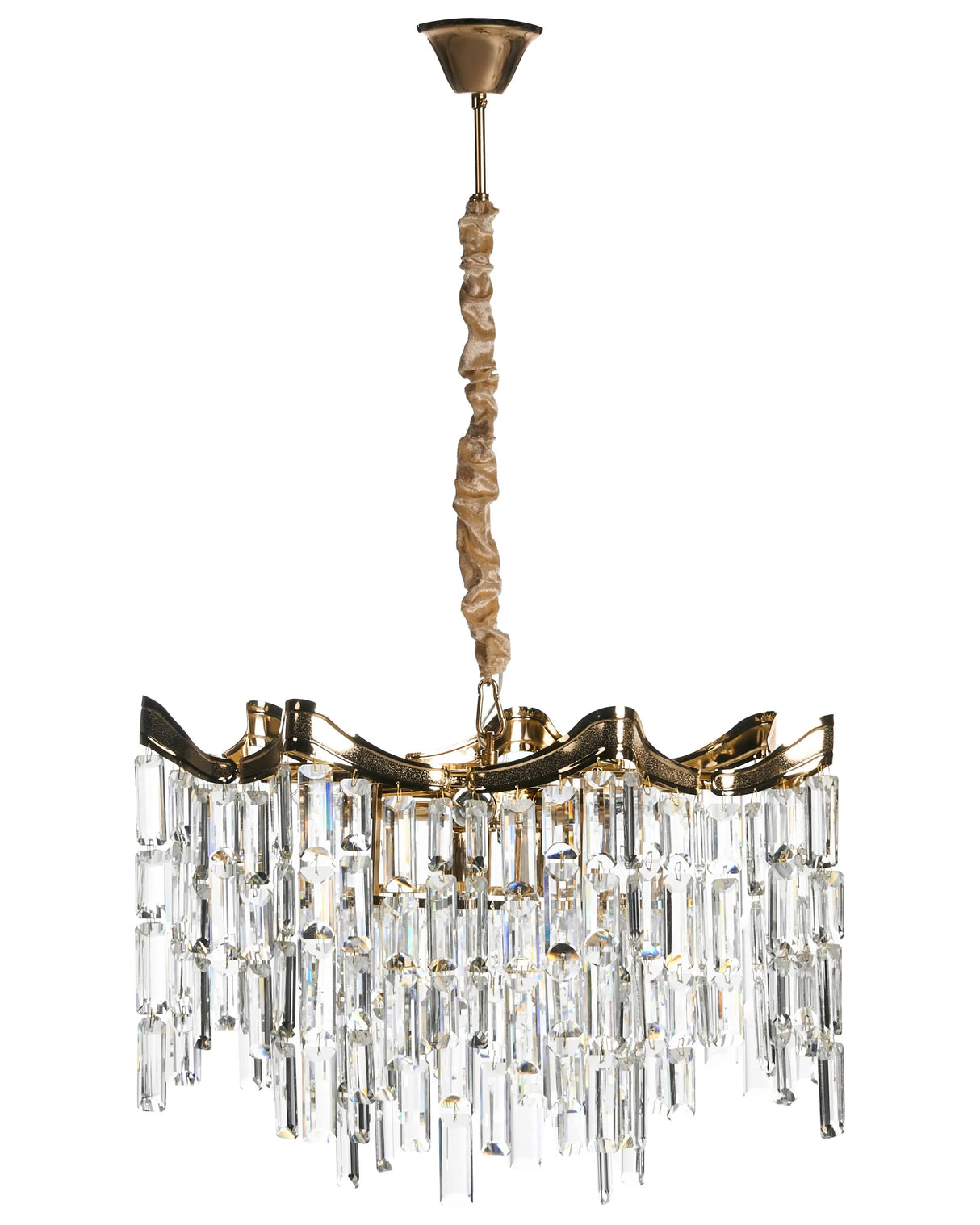 Chandelier Gold Iron Acrylic Faux Crystals Tiered Design Glamour Style Shimmering Effect Beliani