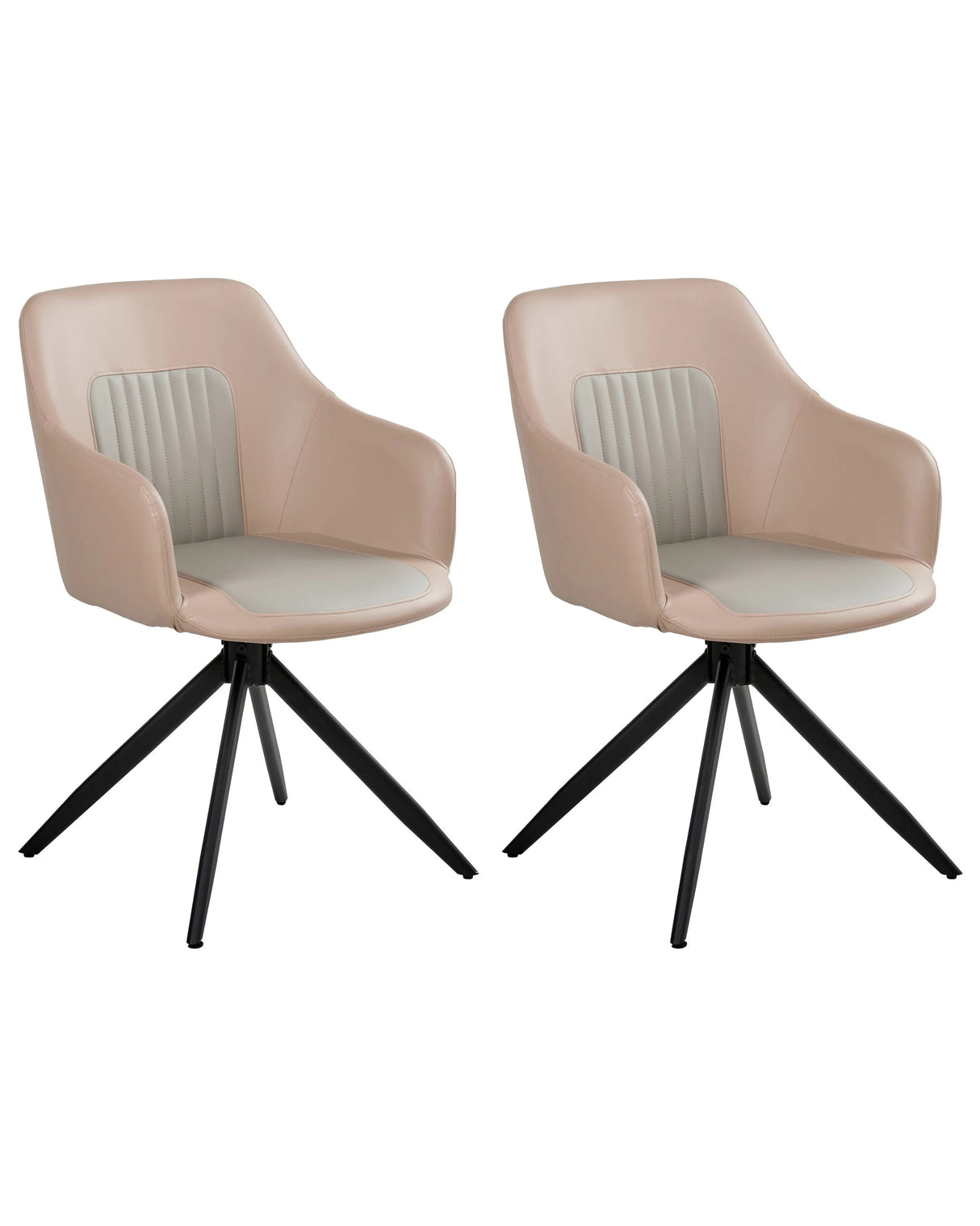 Set of 2 Swivel Dining Chairs Sand Beige Faux Leather Upholstery Metal Legs Base Two Colours Dining Room Beliani