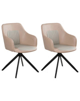 Set of 2 Swivel Dining Chairs Sand Beige Faux Leather Upholstery Metal Legs Base Two Colours Dining Room Beliani