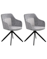 Set of 2 Swivel Dining Chairs Grey Fabric Water-Repellent Upholstery Metal Legs Base Two Colours Dining Room Beliani