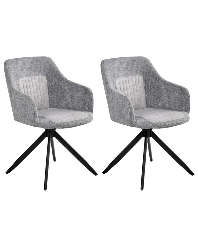 Set of 2 Swivel Dining Chairs Grey Fabric Water-Repellent Upholstery Metal Legs Base Two Colours Dining Room Beliani