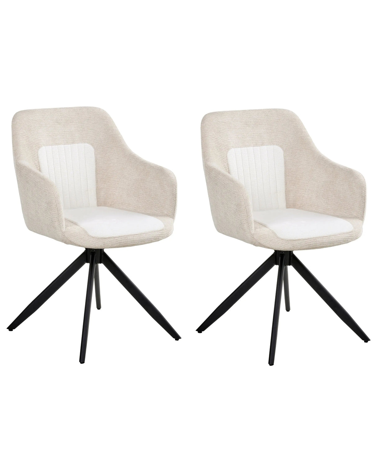 Set of 2 Swivel Dining Chairs Light Beige Fabric Water-Repellent Upholstery Metal Legs Base Two Colours Dining Room Beliani