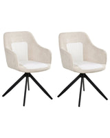Set of 2 Swivel Dining Chairs Light Beige Fabric Water-Repellent Upholstery Metal Legs Base Two Colours Dining Room Beliani