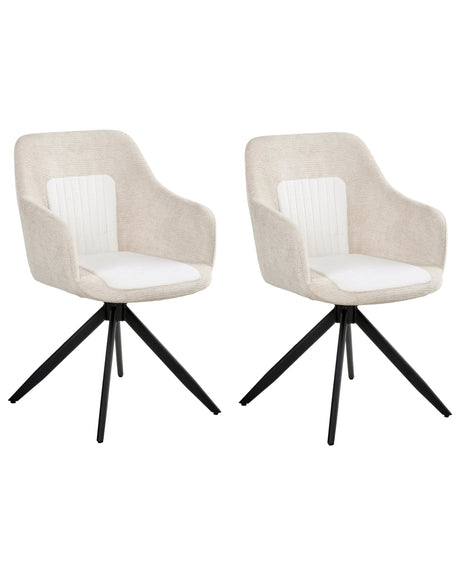 Set of 2 Swivel Dining Chairs Light Beige Fabric Water-Repellent Upholstery Metal Legs Base Two Colours Dining Room Beliani