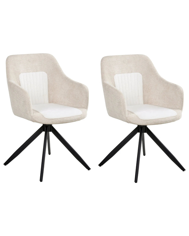 Set of 2 Swivel Dining Chairs Light Beige Fabric Water-Repellent Upholstery Metal Legs Base Two Colours Dining Room Beliani
