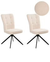 Set of 2 Swivel Dining Chairs Light Beige Boucle Upholstery Metal Legs Base Dining Room Beliani