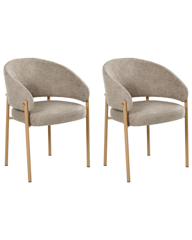 Set of 2 Dining Chairs Taupe Fabric Upholstery Curved Metal Legs Heat Transfer Base Dining Room Beliani