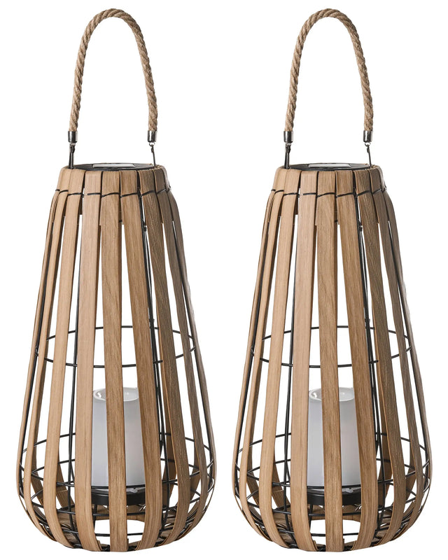 Solar Lantern Light Brown Synthetic Material LED In &amp; Outdoor Decoration Energy-Efficient Rustic Boho Beliani