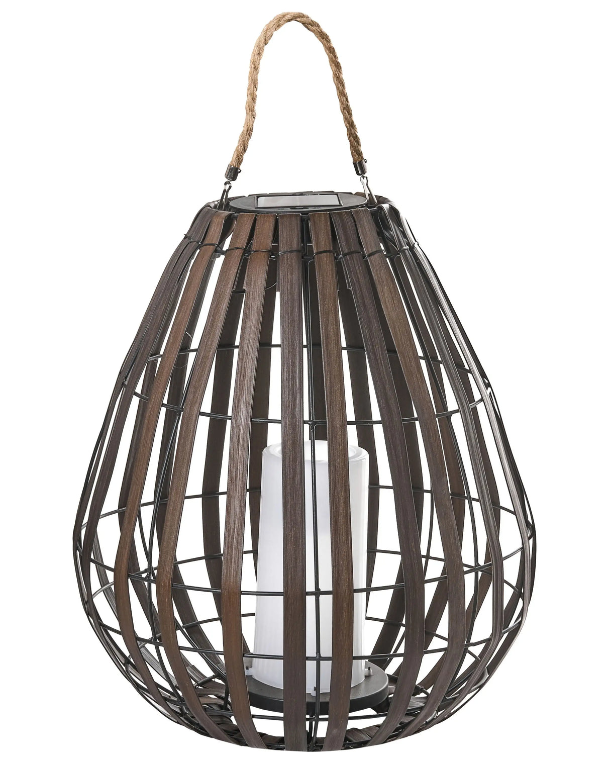 Solar Lantern Dark Brown Synthetic Material LED In &amp; Outdoor Decoration Energy-Efficient Rustic Boho Beliani