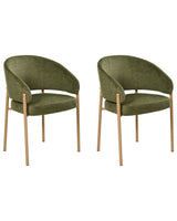 Set of 2 Dining Chairs Green Fabric Upholstery Curved Metal Legs Heat Transfer Base Dining Room Beliani