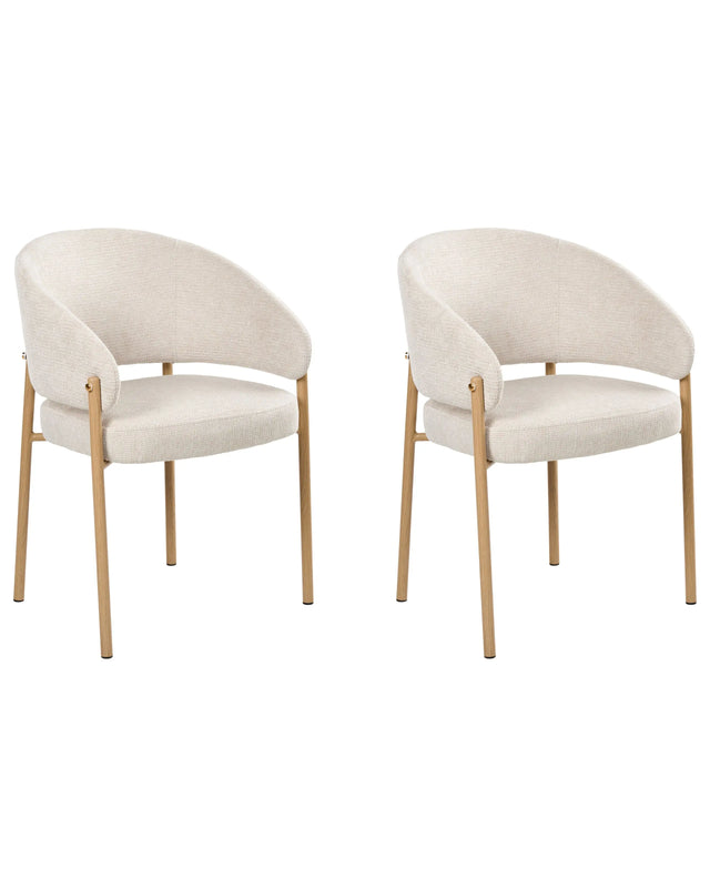 Set of 2 Dining Chairs Light Beige Fabric Upholstery Curved Metal Legs Heat Transfer Base Dining Room Beliani