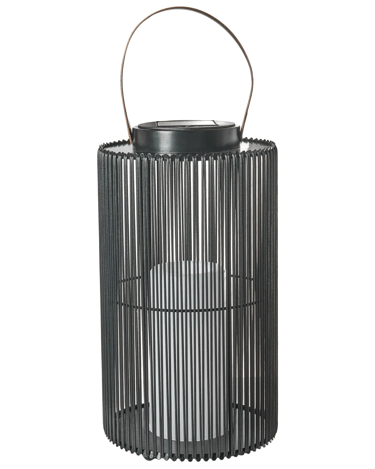 Solar Lantern Black Synthetic Material LED In &amp; Outdoor Decoration Woven Shade Energy-Efficient Rustic Boho Beliani