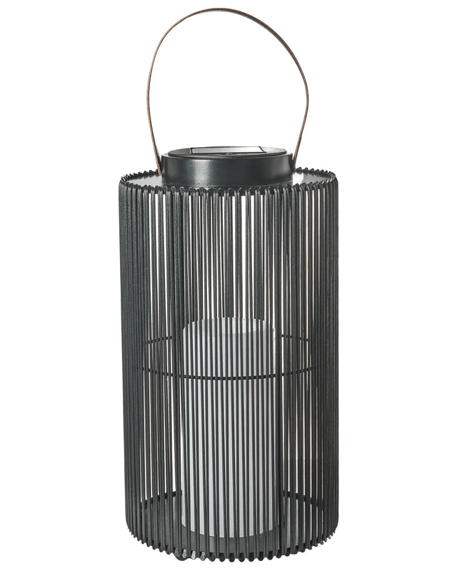 Solar Lantern Black Synthetic Material LED In &amp; Outdoor Decoration Woven Shade Energy-Efficient Rustic Boho Beliani
