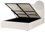 Ottoman Bed Off-White Boucle Upholstery EU Double Size Tufted Headboard Storage Function Beliani