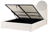 Ottoman Bed Off-White Boucle Upholstery EU King Size Tufted Headboard Storage Function Beliani