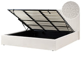 Ottoman Bed Off-White Boucle Upholstery EU Super King Size Tufted Headboard Storage Function Beliani